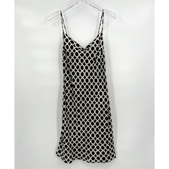 Milly Dresses & Skirts - MILLY Spaghetti Strap Circle Print Silk Slip Dress Black Cream 2